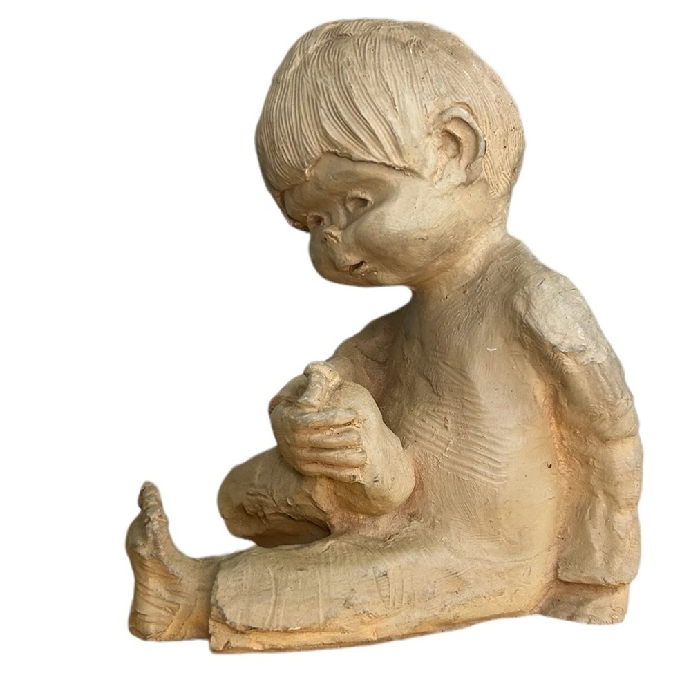 Dave Grossman Signed Designs Vintage Clay Sculpture Boy of Holding Foot USA 6.5"